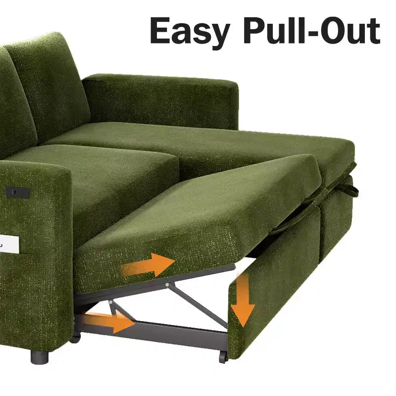 Dyonery 81-Sitzer-Schlafsofa, L-förmiges Ausziehsofa mit wendbarer Recamiere mit Stauraum, USB-Anschluss und verstellbarer Rückenlehne