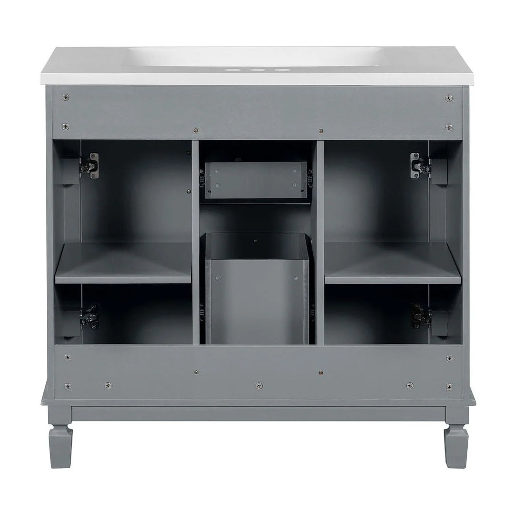 Moderne badkamermeubelset van 36 inch met wastafelblad, spiegelkast, 2 deuren en 2 laden
