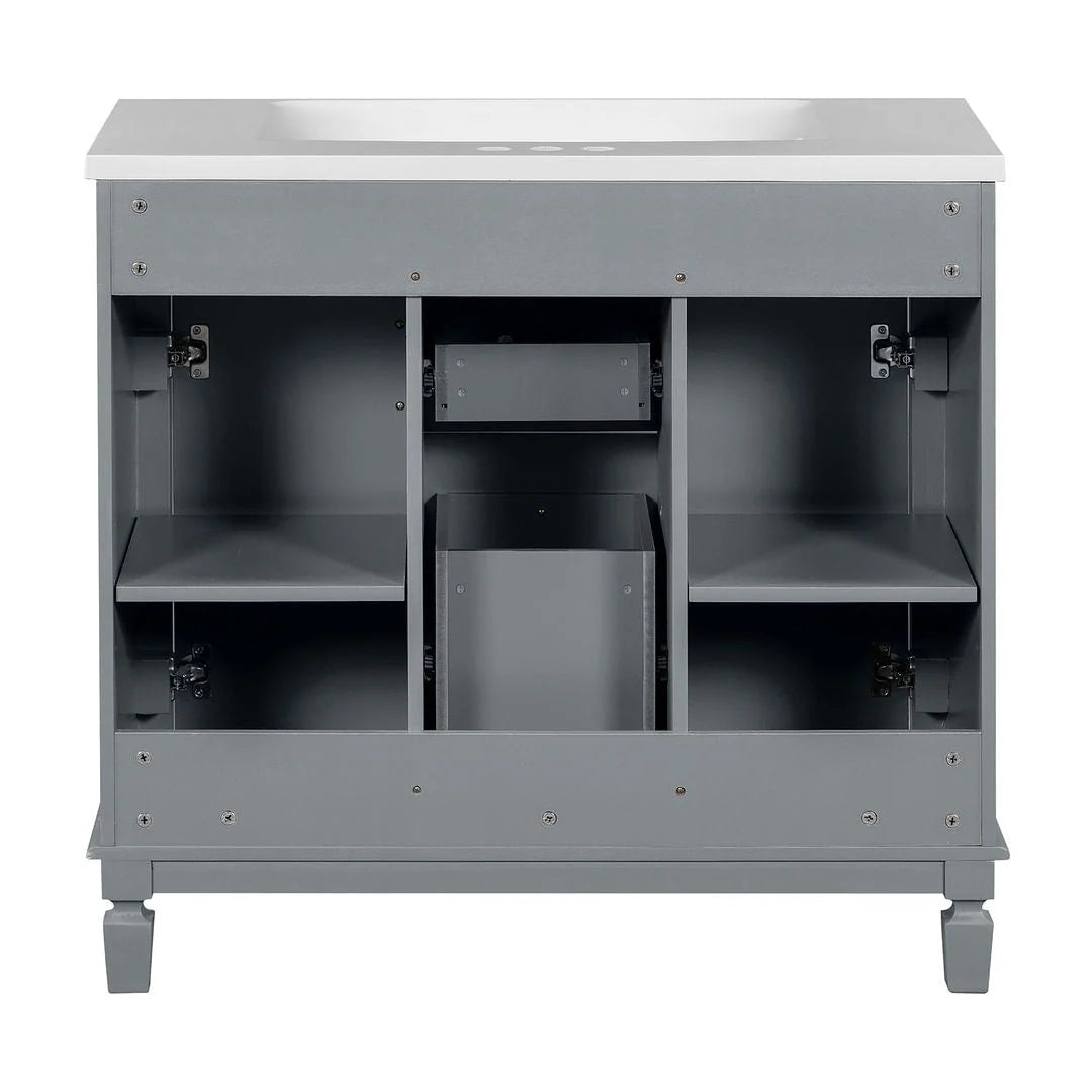 Moderne badkamermeubelset van 36 inch met wastafelblad, spiegelkast, 2 deuren en 2 laden