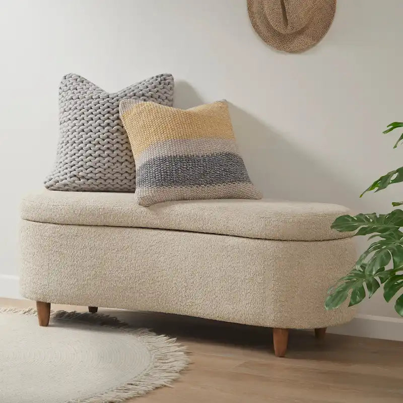Banco de arrumação INK+IVY Bailey em bouclé taupe com tampo rebatível