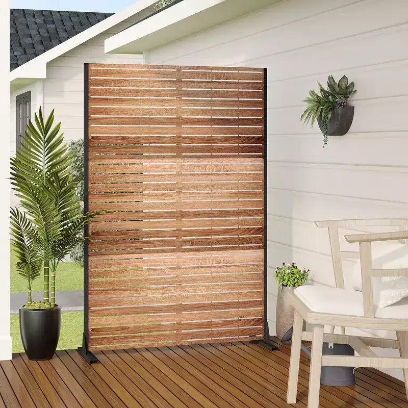 MAYEERTY Divisorio da 72 pollici con struttura zincata, pannello in legno effetto venatura, schermo per la privacy, recinzione da giardino o patio, beige
