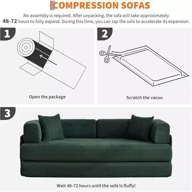Sofá-cama convertível 5-em-1, sofá-cama modular de bombazina de 78.8 com estrutura robusta, futon multifunções para espaços pequenos, sala de estar e quarto de hóspedes