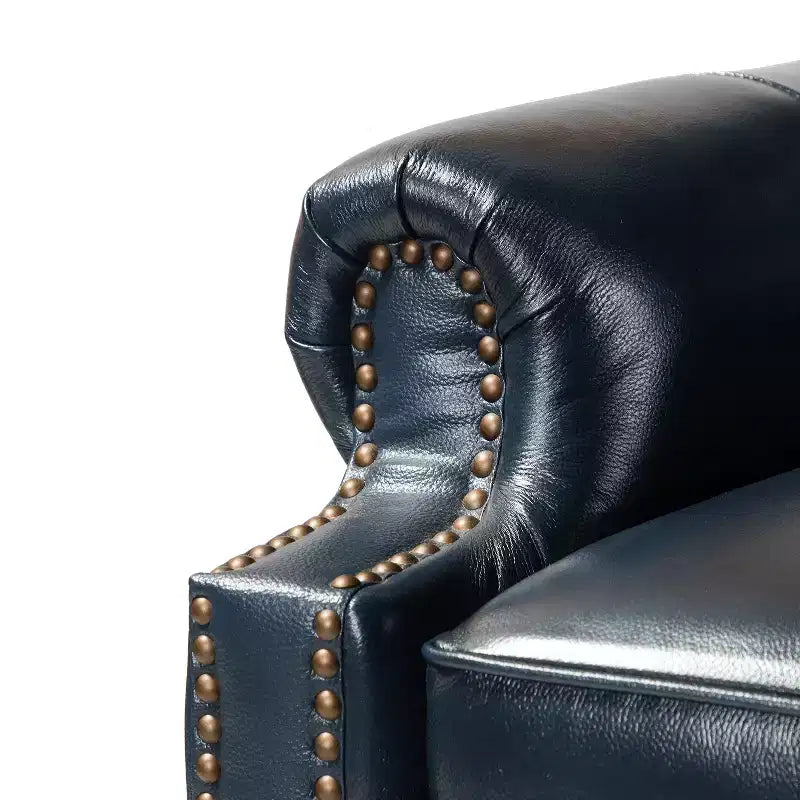 Conjunto de 2 cadeirões reclináveis Elisabete modernos, de costas altas, em pele genuína, com acabamento vintage de tachas, para sala de estar e quarto| ART OF LIVING DESIGNS