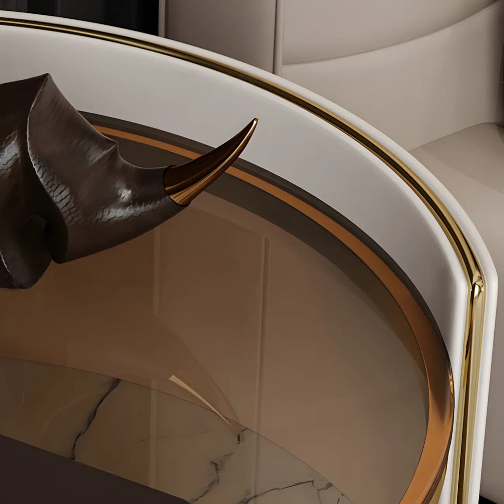 Mesa de cabeceira de luxo com tampo de vidro, gaveta de arrumação e nicho aberto