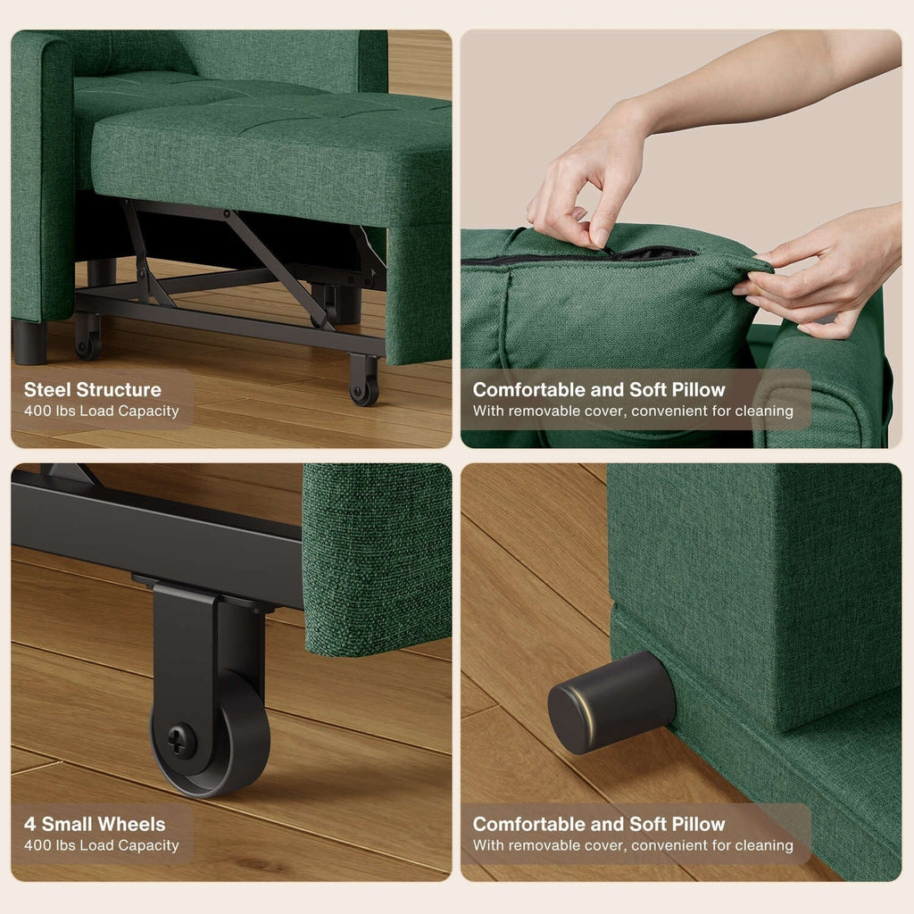 Sofá-cama ajustável 3 em 1, sofá-cadeira extraível, cama dobrável convertível para a sala de estar