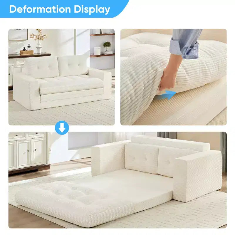 Canapé-lit futon convertible 2-en-1 Mjkone de 71 po, canapé deux places convertible pliable en tissu côtelé avec boutons capitonnés, gain de place