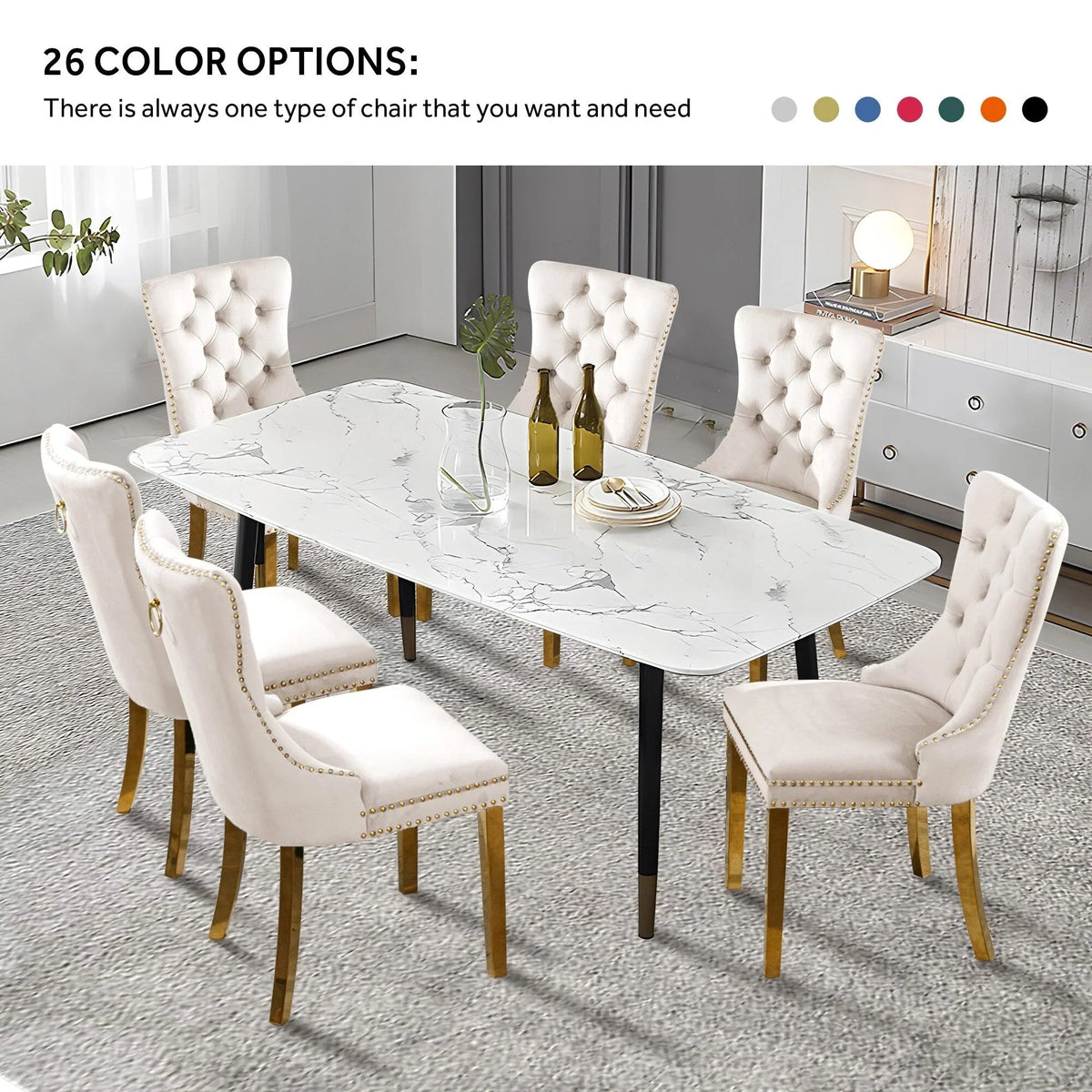 Tapicerowane pikowane krzesło do jadalni z aksamitu i nogami z litego drewna, zestaw 6 sztuk
