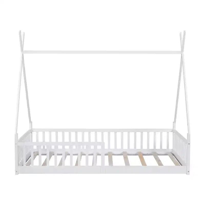 Cama de chão para crianças, camas-tenda individuais, cama de chão Montessori com ripas e grades de proteção, estrutura de cama-casa de madeira para meninos e meninas