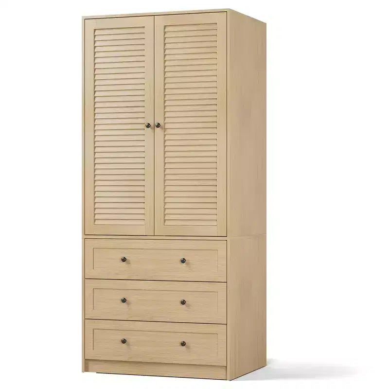Armário roupeiro COZONY com 3 gavetas e 2 portas, armário de madeira moderno para quarto, roupeiro branco independente para cargas pesadas