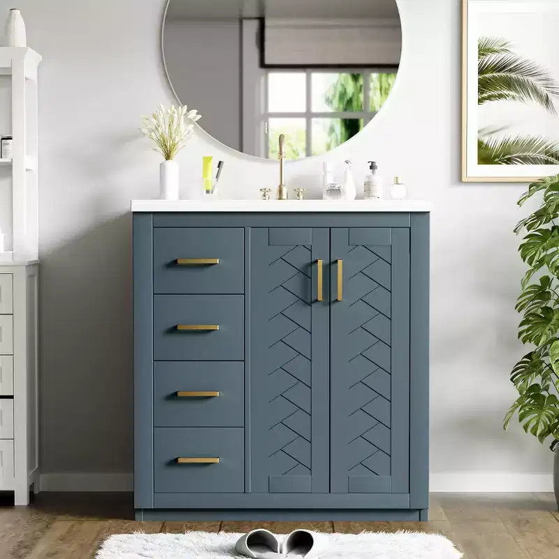 30 Single Sink Bathroom Vanity with Cabinet & 3 Drawers ??Black / Blue / Green / Indigo / White
