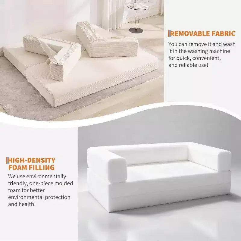Sofá-cama convertível 5-em-1, sofá-cama modular de bombazina de 78.8 com estrutura robusta, futon multifunções para espaços pequenos, sala de estar e quarto de hóspedes