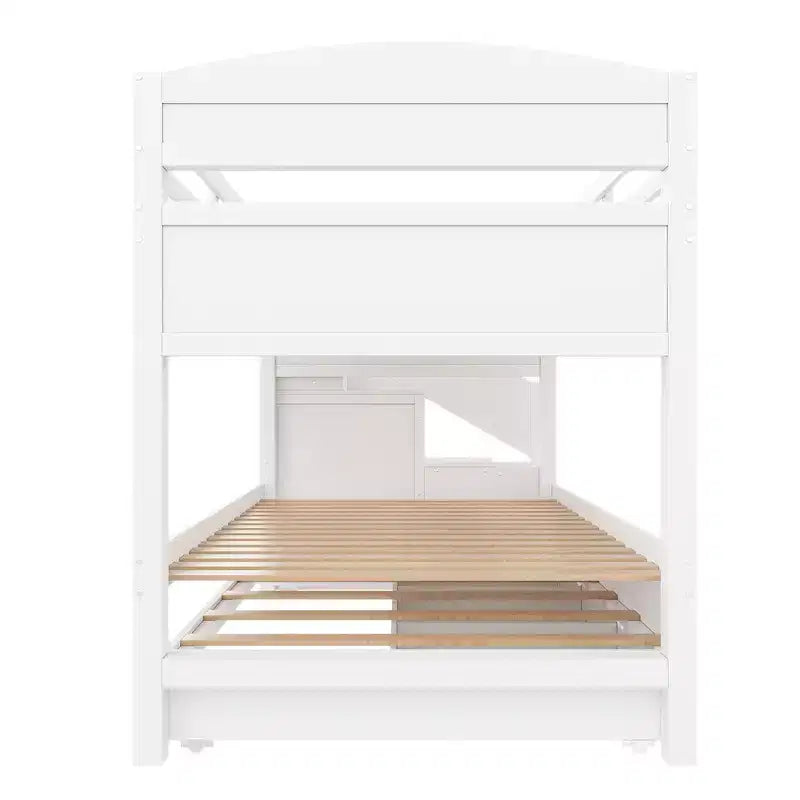 Estrutura de beliche Whisen Twin XL com cama auxiliar, beliche com arrumação, madeira maciça, escada com arrumação, roupeiro e 3 gavetas, para crianças