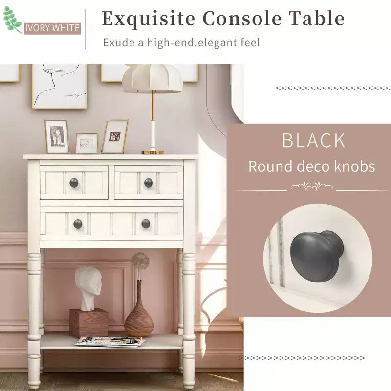 Mesa de consola estreita de 23.7 pol. com 3 gavetas e prateleira, mesa de sofá para entradas ou salas de estar pequenas