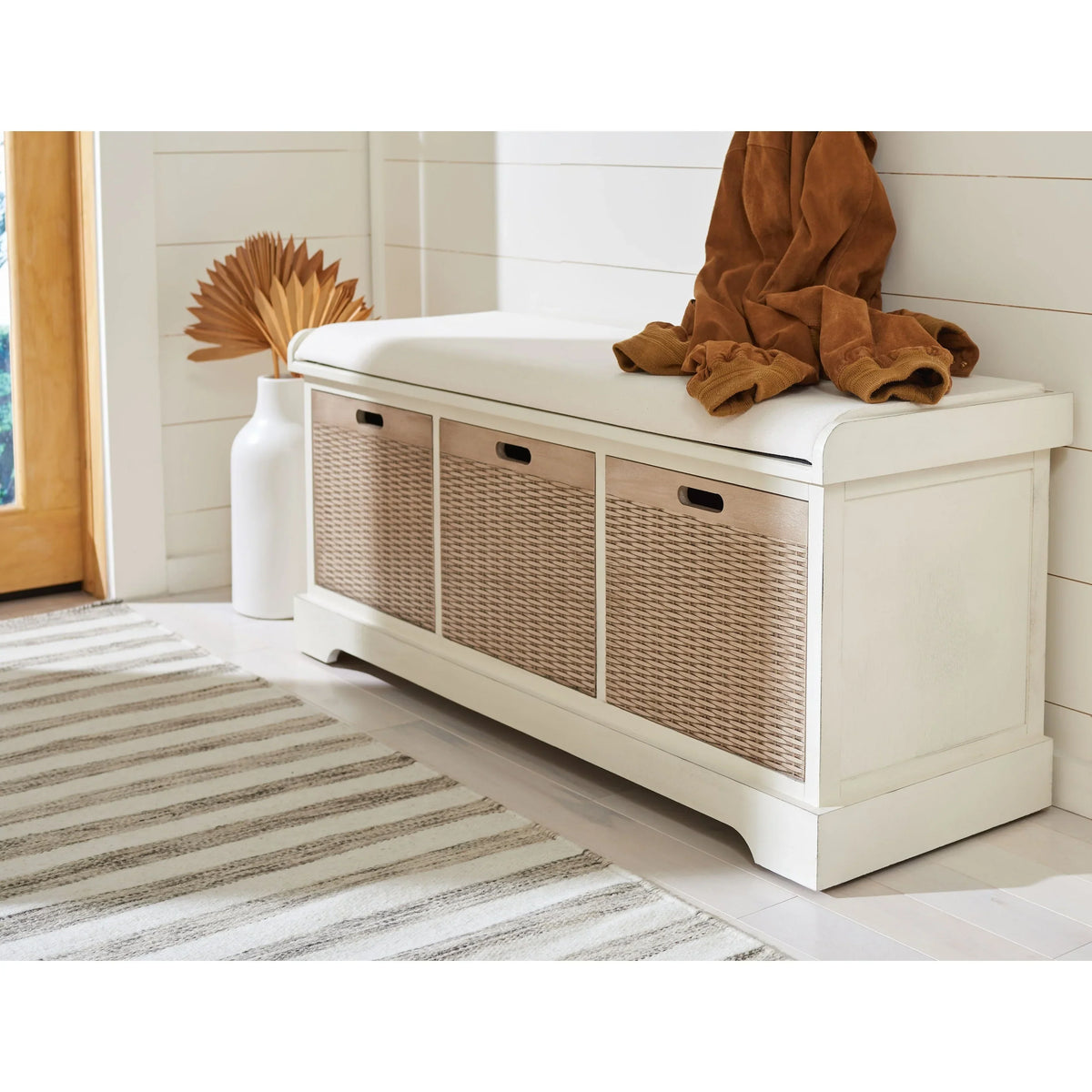 SAFAVIEH Fiorello 3-Drawer with Cushion Storage Bench - 47.3 W x 15 L x 19 H - 47Wx15Dx19H