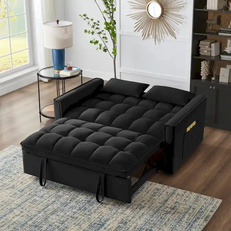 Rozkładana sofa 4 w 1 z podłokietnikami i kieszeniami do przechowywania, wielofunkcyjna pikowana sofa z regulowanym oparciem