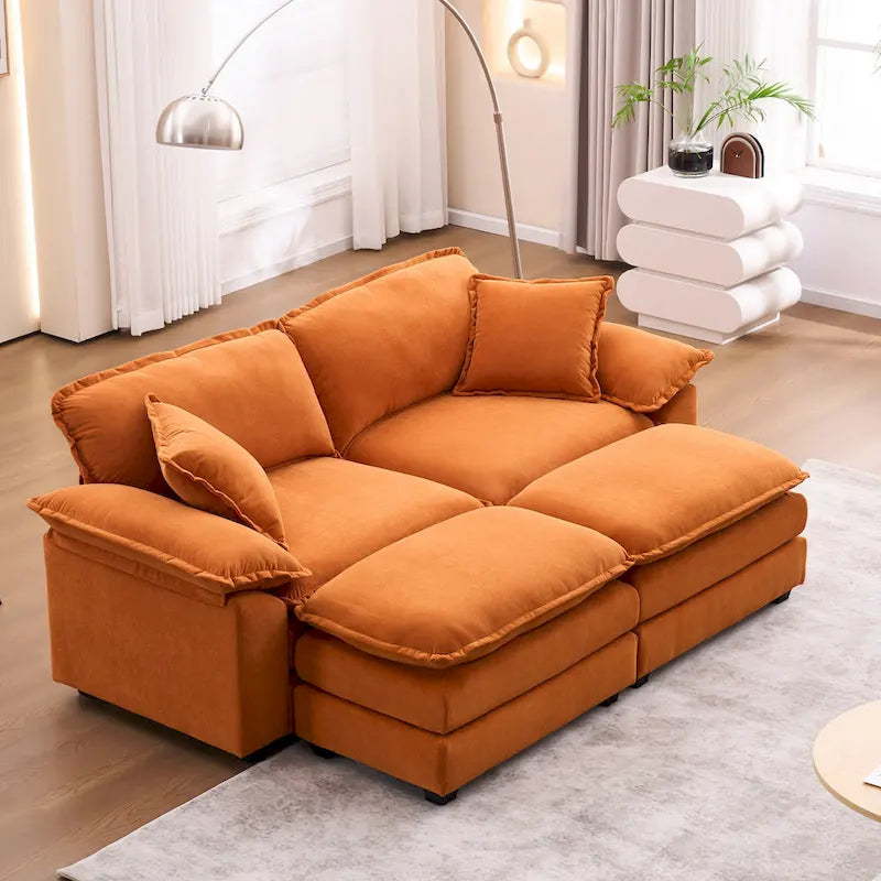 Canapé 2 places avec 2 coussins, 2 oreillers et 2 poufs, canapé confortable – canapé profond modulable pour le salon