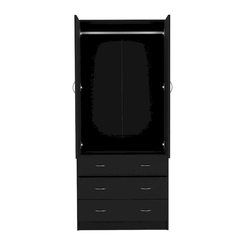 Armário moderno de duas portas 19 com 3 gavetas e 1 varão para quarto