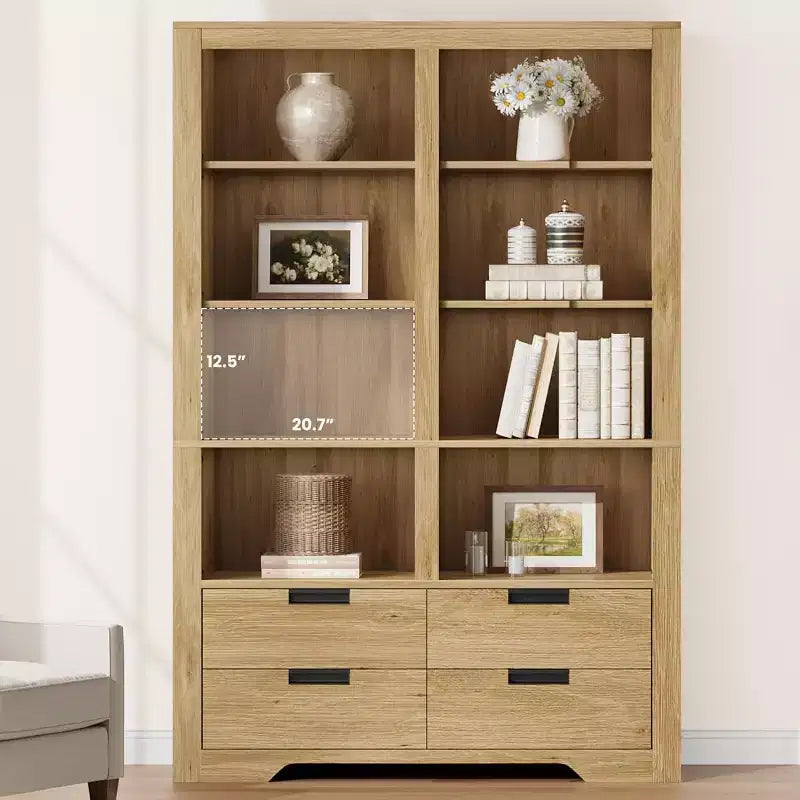 183 cm hohes Bücherregal mit 4 Schubladen, freistehendes Bücherregal im Landhausstil für Schlafzimmer, Wohnzimmer und Homeoffice