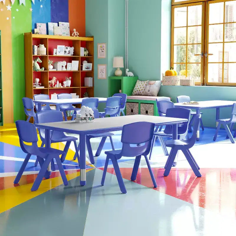 Rechteckiges, höhenverstellbares Aktivitätstisch-Set aus Kunststoff von Emma und Oliver, 23,625 W × 47,25 L, mit 6 Stühlen