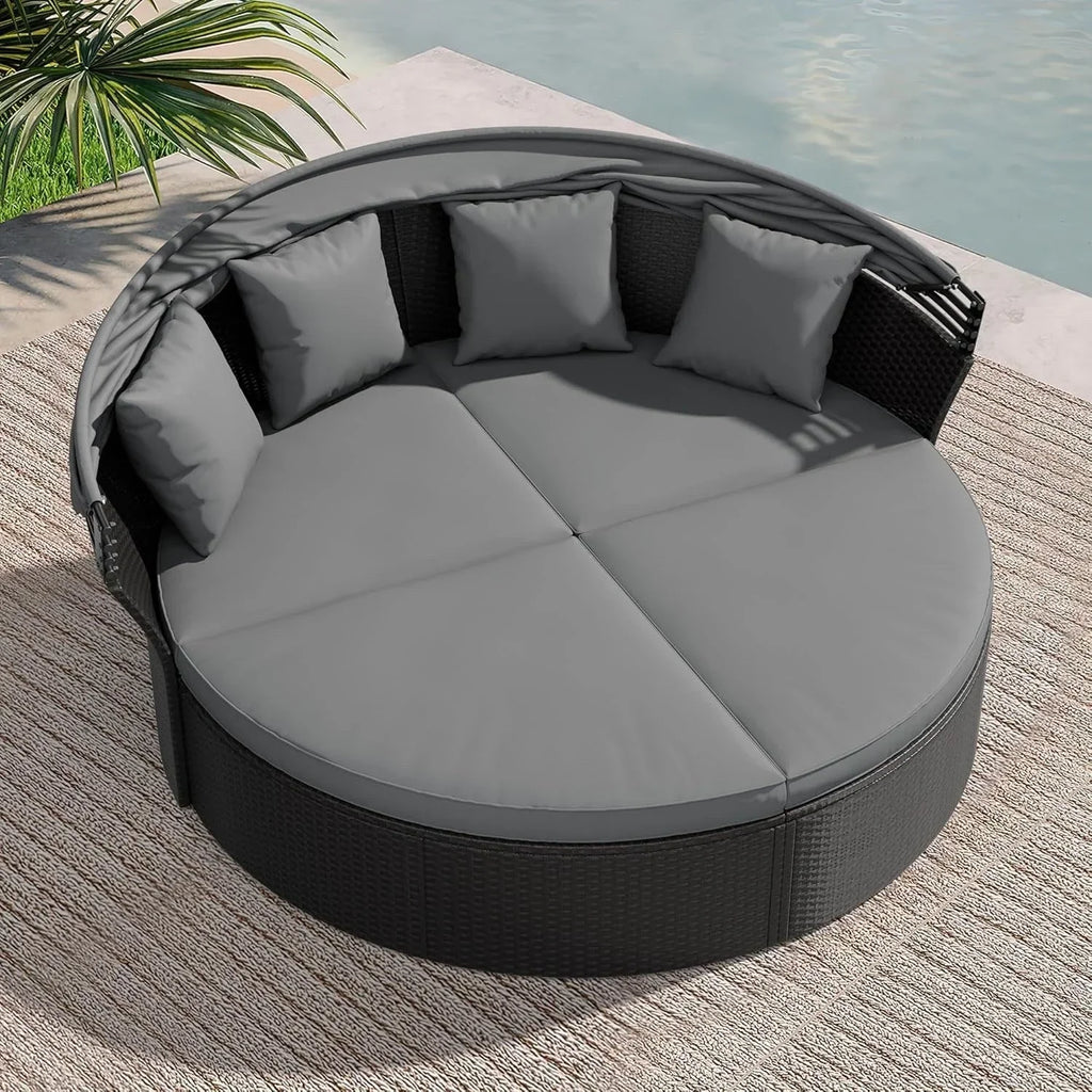 Conjunto de 4/5 peças para convívio no exterior Nuon, conjunto de espreguiçadeira de vime com cobertura, da Havenside Home