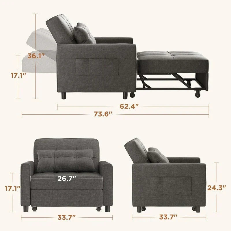 Sofá-cama ajustável 3 em 1, sofá-cadeira extraível, cama dobrável convertível para a sala de estar