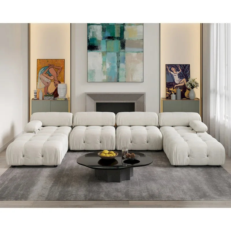 Canapé modulaire convertible 138, canapés en velours minimalistes en U