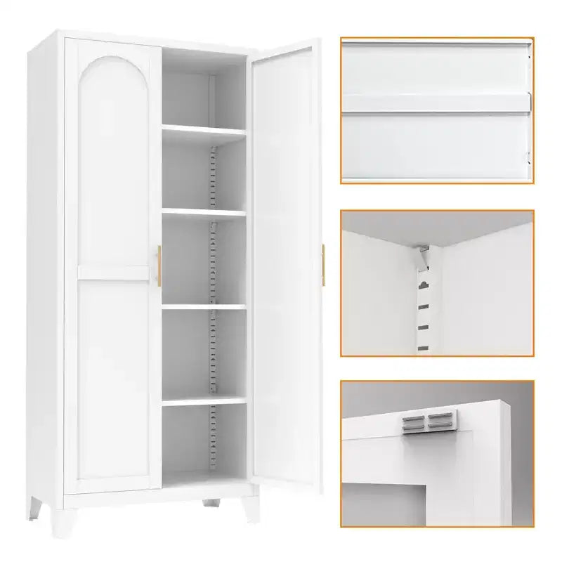 Armário de arrumação Homy Casa com 4 portas, painéis de cana e prateleiras ajustáveis para sala de estar, sala de jantar ou entrada, preto e natural