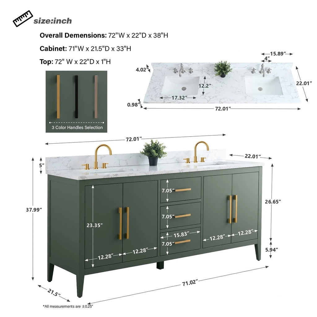 Mobile bagno Vanity Art 72 con doppio lavabo e piano in marmo composito