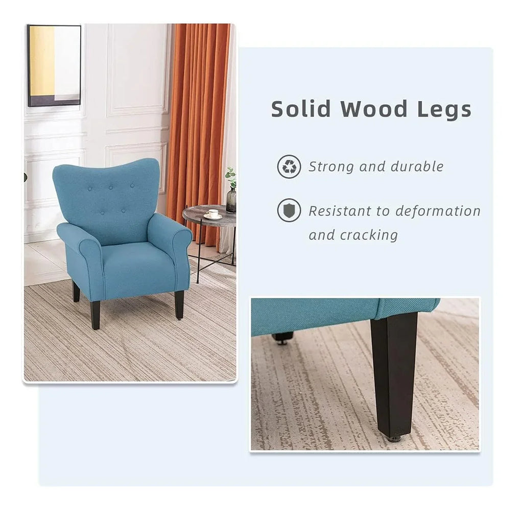 Fauteuil d’appoint moderne Erommy, fauteuil à dossier haut, canapé une place en tissu rembourré avec boutons et pieds en bois pour le salon