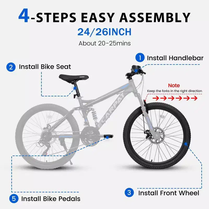 Mountain bike Okak da 26" con freni a disco, bicicletta per adulti a 21 velocità con telaio resistente e doppio ammortizzatore posteriore, bicicletta per ciclismo urbano su strada