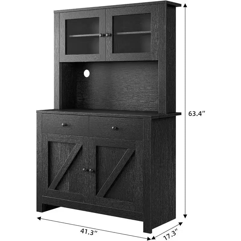 Armário despenseiro de cozinha com suporte para micro-ondas, armário com vitrina e aparador com prateleiras ajustáveis, para cozinha e sala de jantar