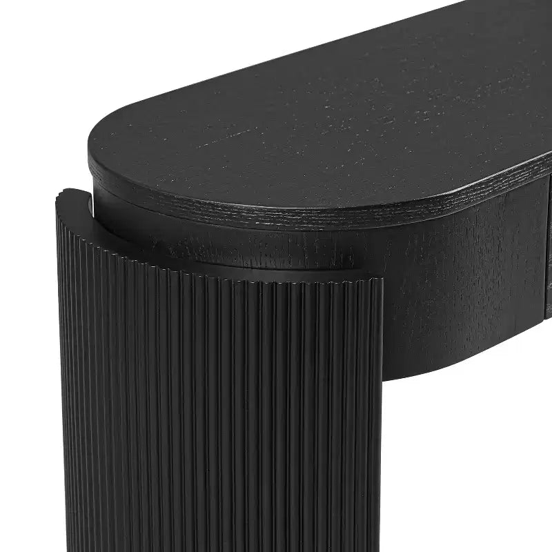 Mesa de consola moderna Merax com tampo oval e pernas curvas caneladas e duas gavetas ocultas