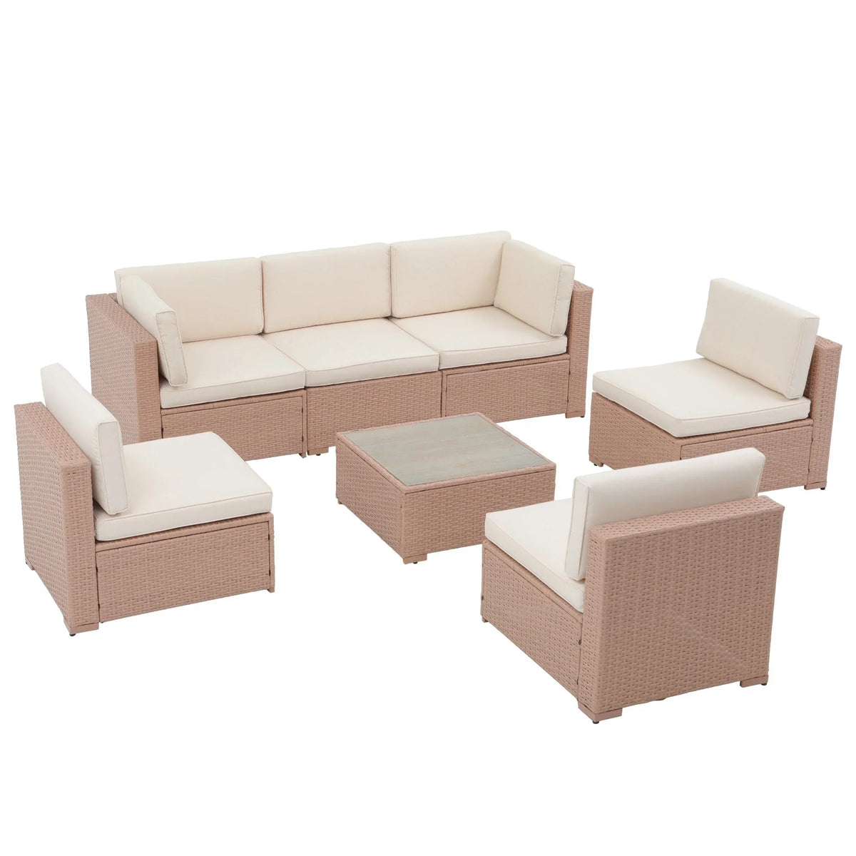 Ensemble de canapé modulaire d’extérieur rembourré en osier et acier, 7 pièces