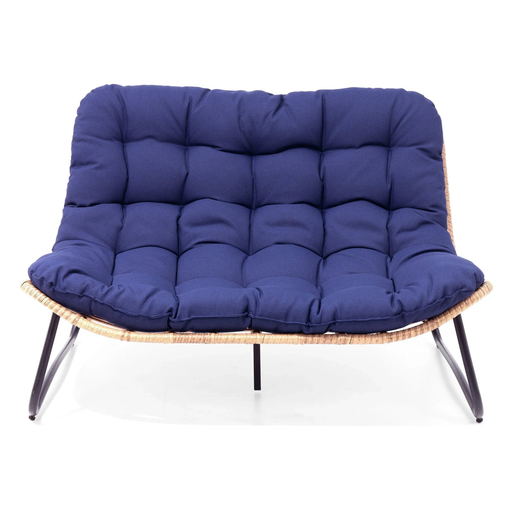 Doppelter Papasan-Sessel als Loveseat mit Kissen, wetterfestes PE-Rattan und Metallgestell für drinnen und draußen