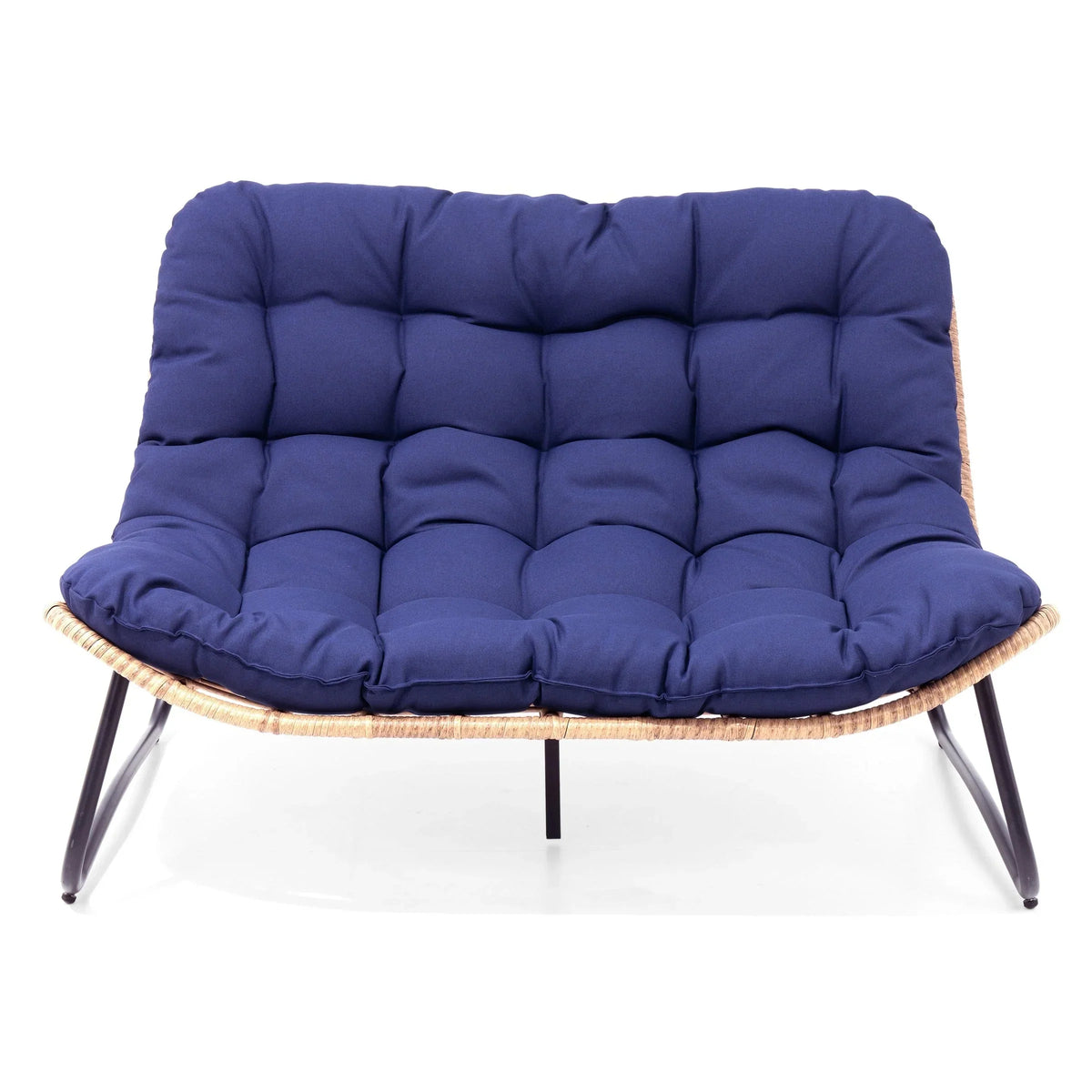 Doppelter Papasan-Sessel als Loveseat mit Kissen, wetterfestes PE-Rattan und Metallgestell für drinnen und draußen