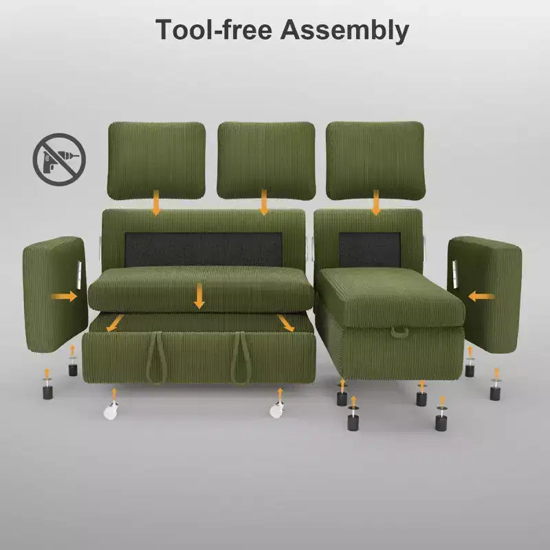 Dyonery 81-Sitzer-Schlafsofa, L-förmiges Ausziehsofa mit wendbarer Recamiere mit Stauraum, USB-Anschluss und verstellbarer Rückenlehne