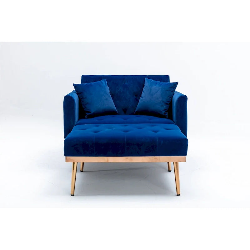 Poltrona letto in velluto imbottito e trapuntato per soggiorno, con gambe color oro rosato