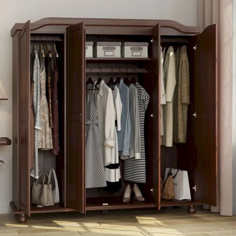 Guarda-roupa de 4 portas Kyle da Palace Imports, 100% em madeira maciça, com portas de madeira maciça ou espelhadas