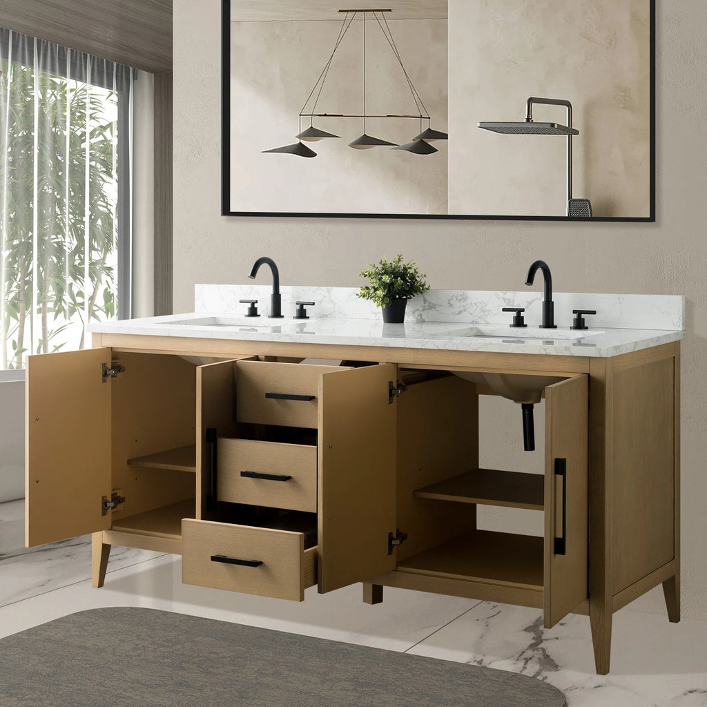 Mobile bagno Vanity Art 72 con doppio lavabo e piano in marmo composito