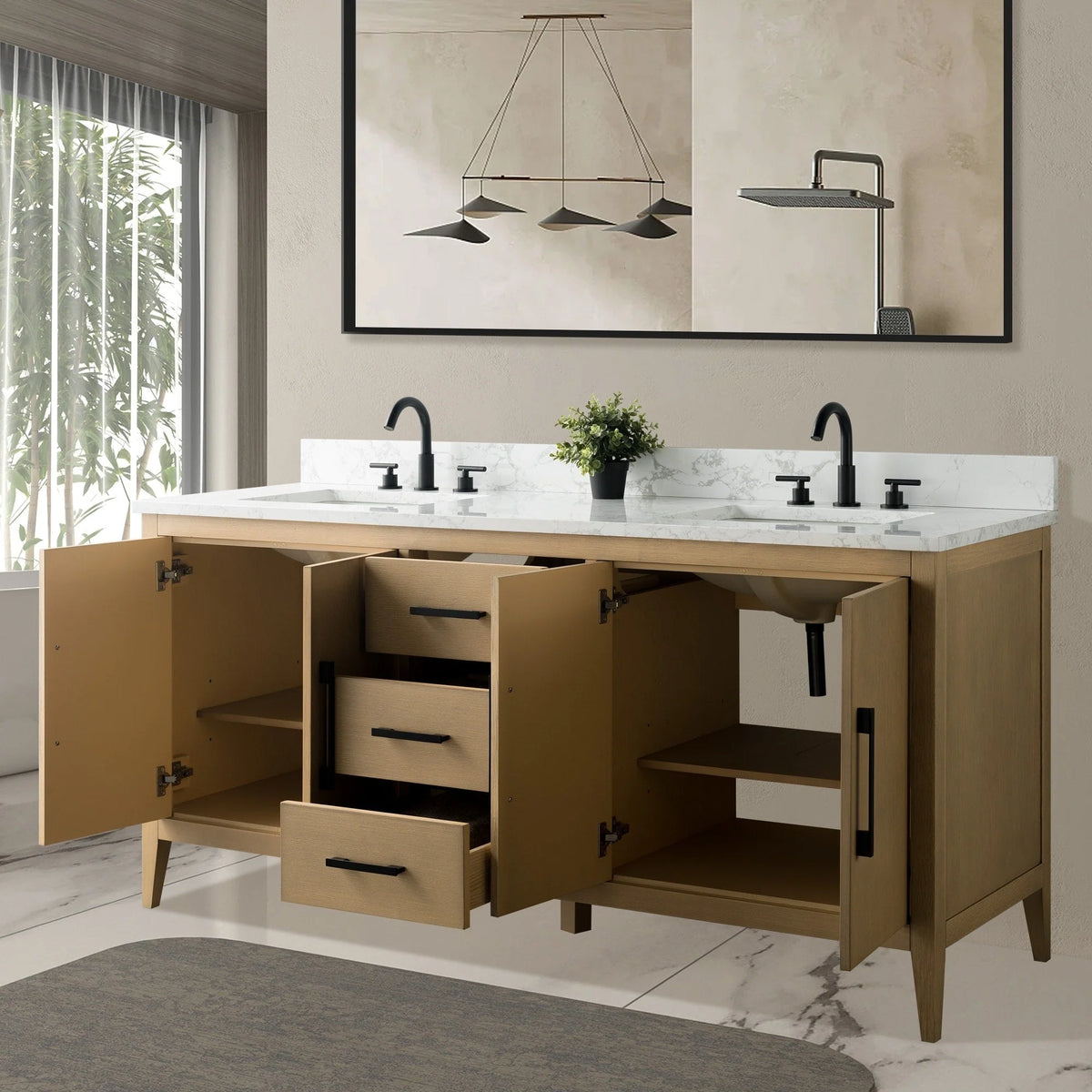 Mobile bagno Vanity Art 72 con doppio lavabo e piano in marmo composito