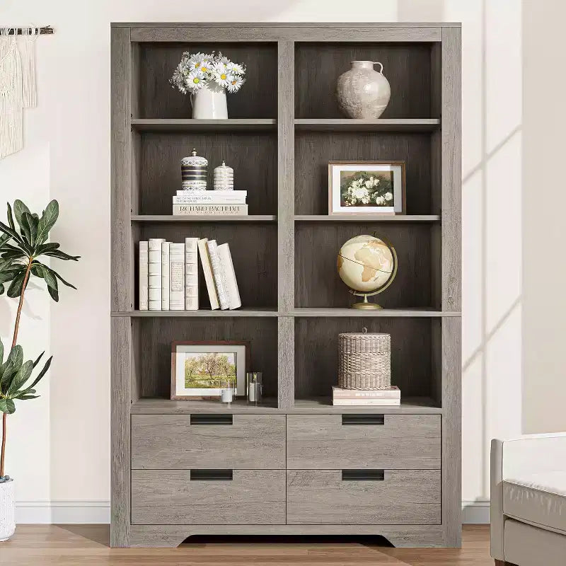 183 cm hohes Bücherregal mit 4 Schubladen, freistehendes Bücherregal im Landhausstil für Schlafzimmer, Wohnzimmer und Homeoffice