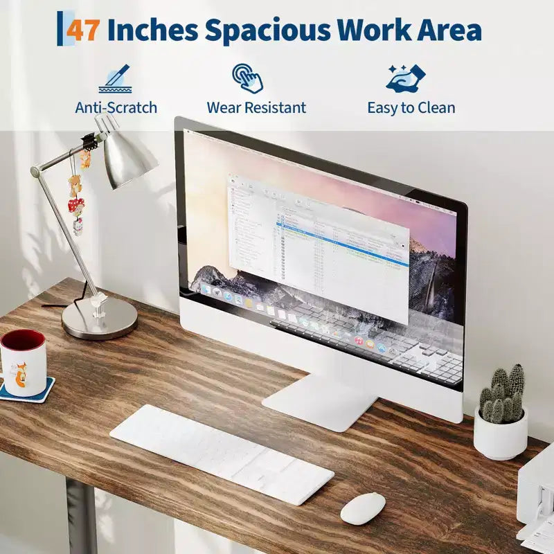 Secretária para computador de 47 polegadas com 5 gavetas de arrumação, mesa de estudo e escrita moderna de estilo rústico reversível, estação de trabalho para escritório em casa para espaços pequenos