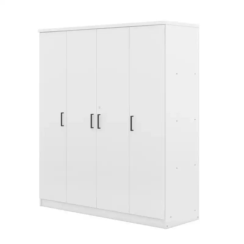 Guarda-roupa de madeira com 4 portas, varão para cabides, 1 gaveta e prateleiras de arrumação