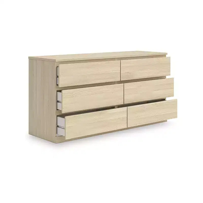 Moderní komoda Signature Design by Ashley Onita se 6 zásuvkami, komoda s povrchovou úpravou z přírodního hnědého dřeva a designem bez kování