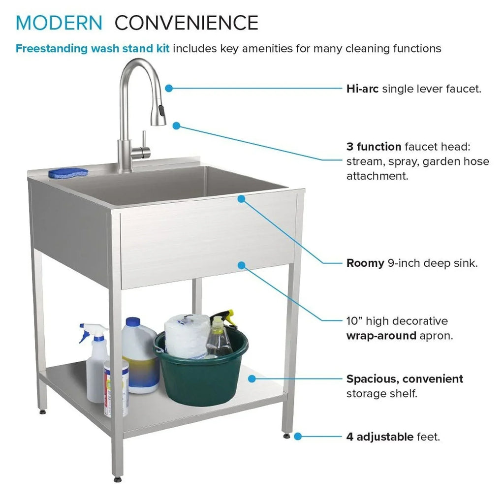 Évier de buanderie et meuble lave-linge en acier inoxydable de 24 po L x 22 po P x 35 po H