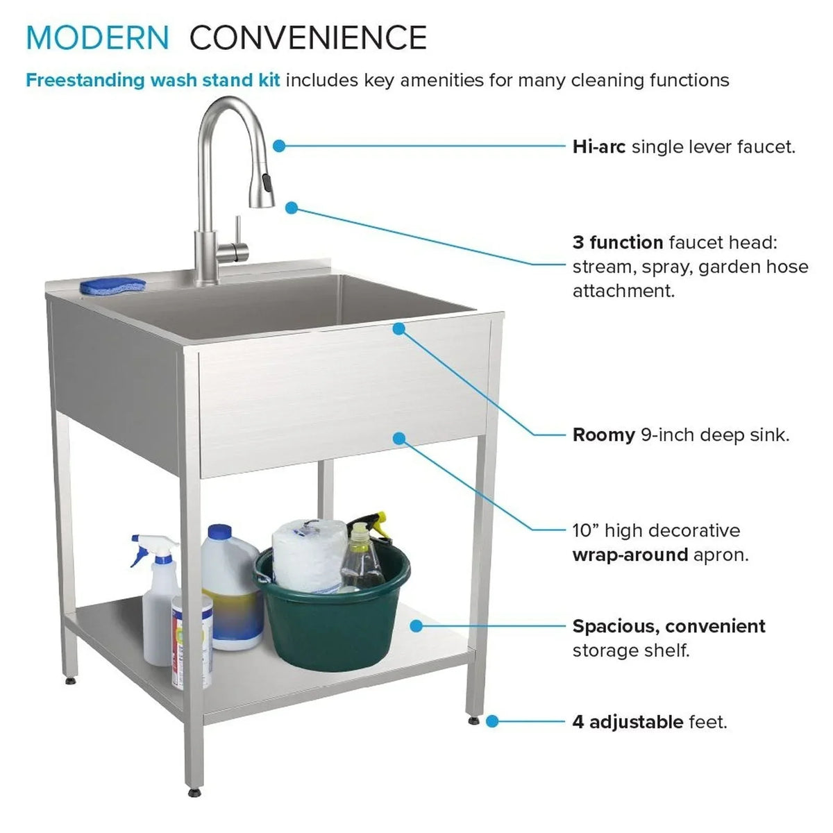 Évier de buanderie et meuble lave-linge en acier inoxydable de 24 po L x 22 po P x 35 po H