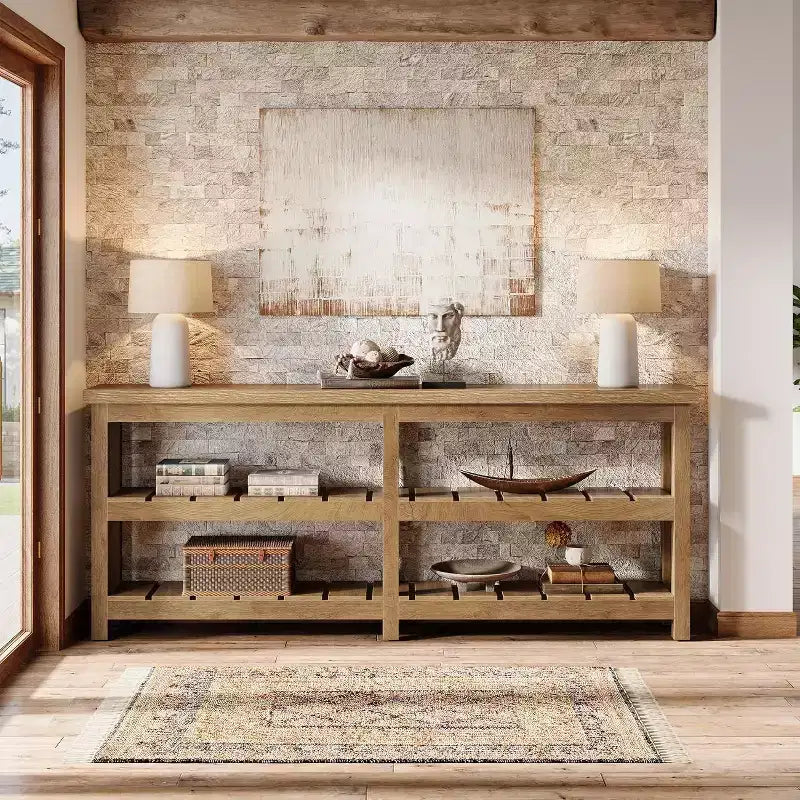 Mesa de consola Tribesigns extra longa de 70.86, mesa de entrada estilo quinta com 3 níveis, mesa de sofá de madeira atrás do sofá para sala de estar, corredor e hall de entrada