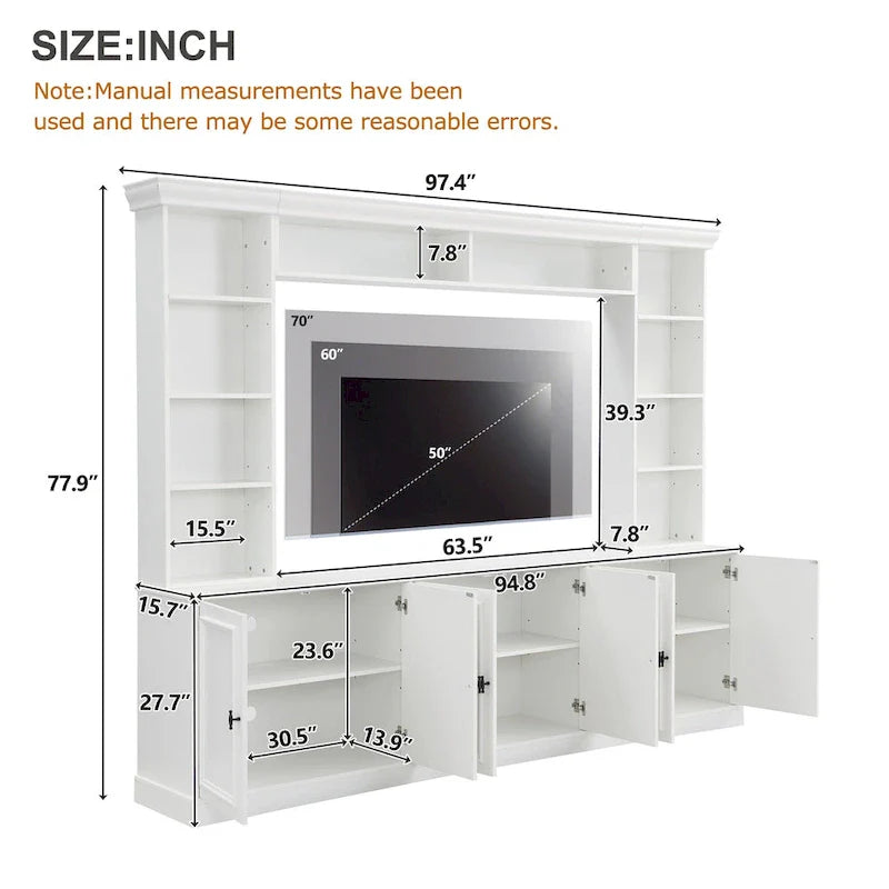 4-Piece Entertainment Center Wall Unit Set with Bridge for TVs Up to 70 , TV Stand W/Adjustable Shelves, Large Media Console