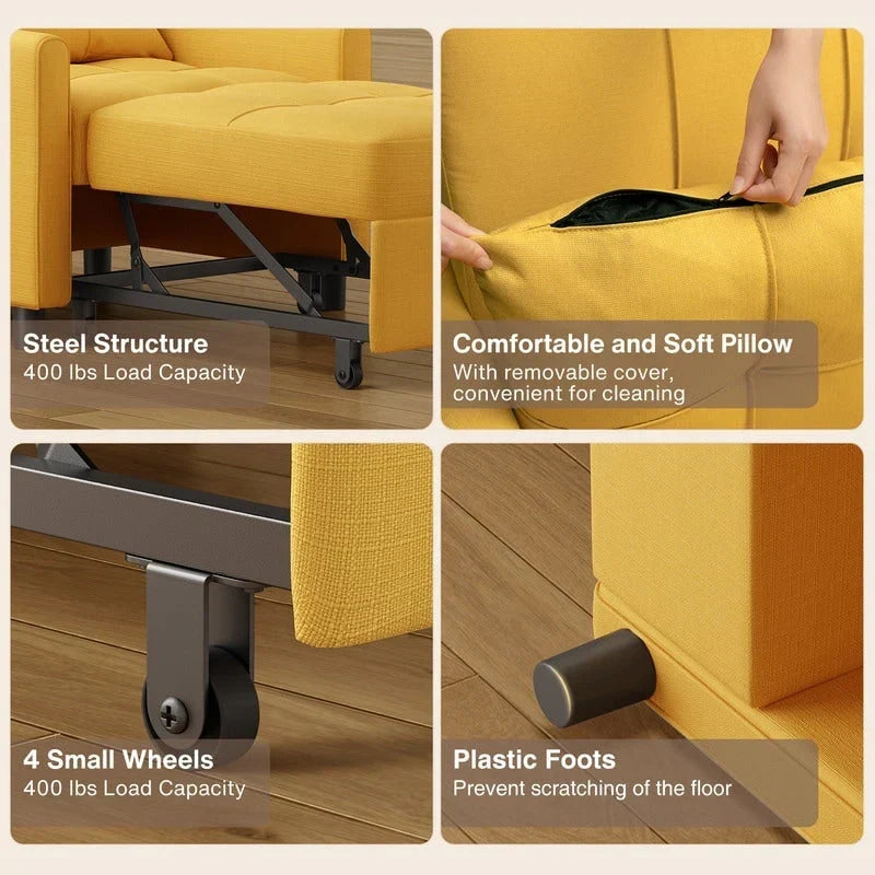Sofá-cama ajustável 3 em 1, sofá-cadeira extraível, cama dobrável convertível para a sala de estar