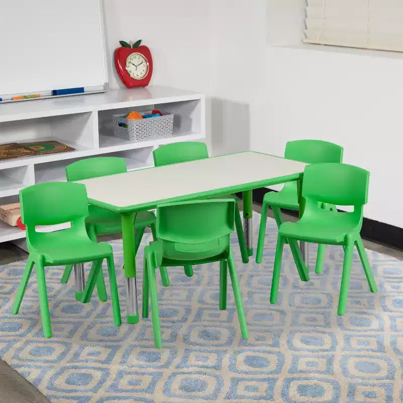 Rechteckiges, höhenverstellbares Aktivitätstisch-Set aus Kunststoff von Emma und Oliver, 23,625 W × 47,25 L, mit 6 Stühlen